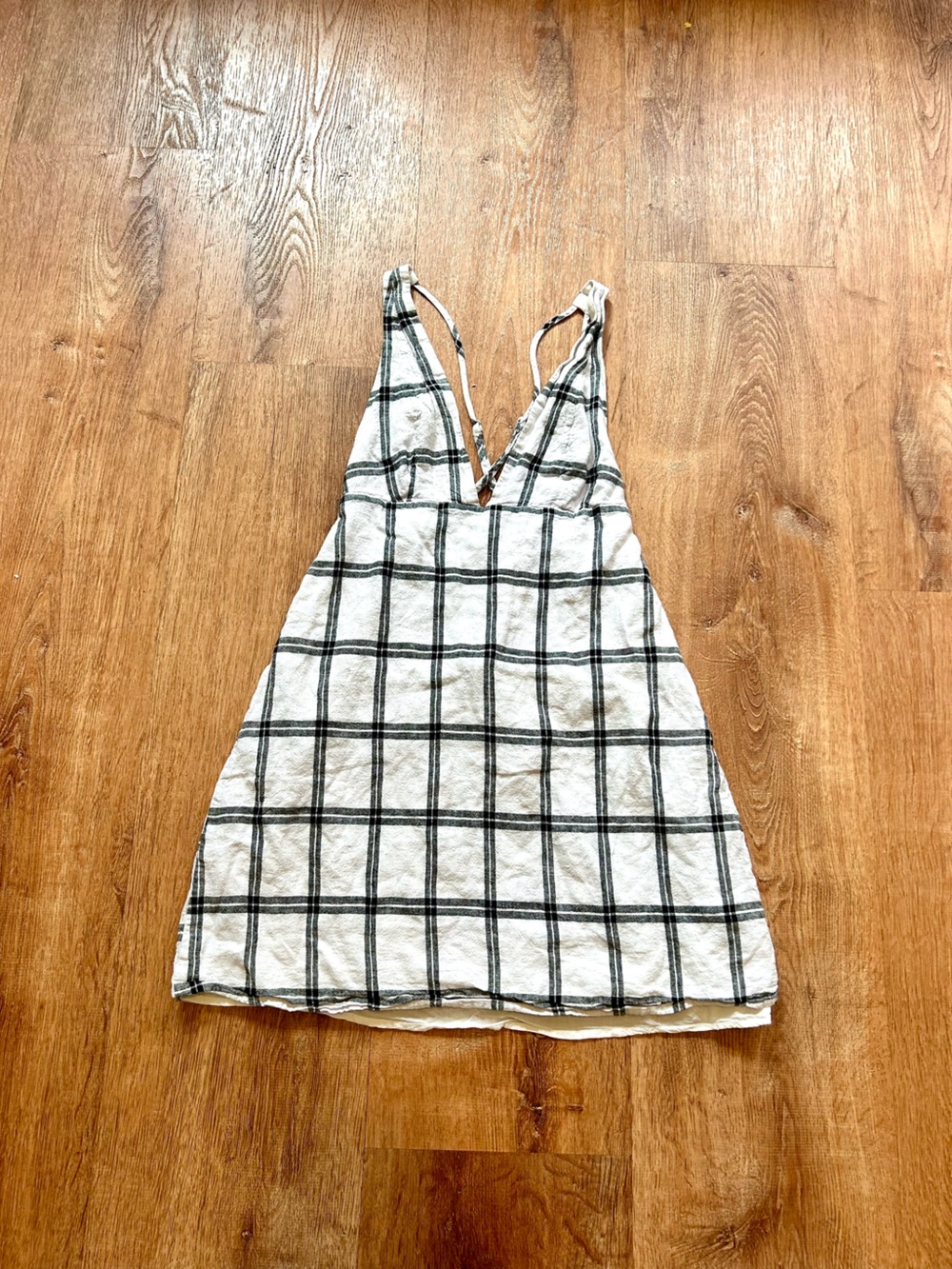 Urban Outfitters Linen White and Black Plaid Mini Dress
